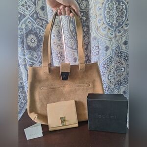 Rare Gucci Suede Tote and Wallet Set